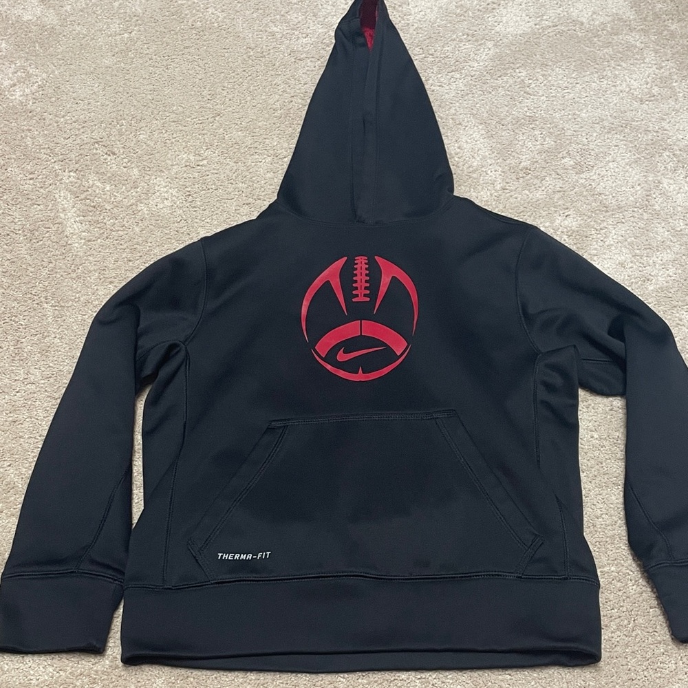 Nike Kids Black Hoodie with Red Football Graphic